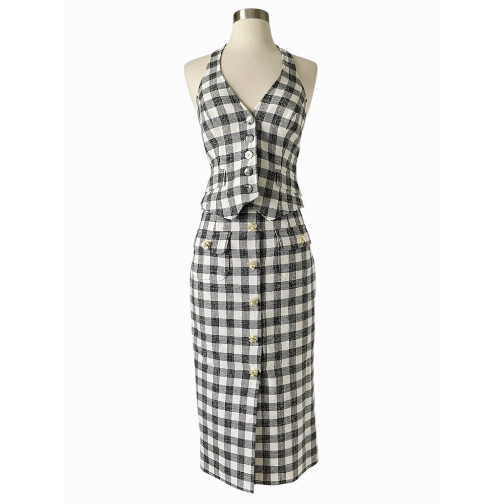 Cara Cara Prescott Halter Top Faye Midi Skirt Set Black Gingham Cotton XS - Picture 12 of 12